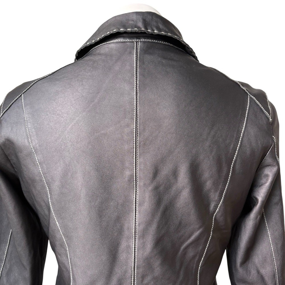 CABI Black Leather Jacket With Contrast Top Stitching (runs very small) - Picture 10 of 15